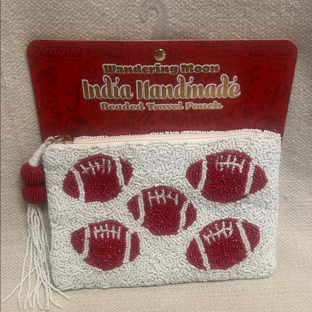 Wandering Moon Handmade in India Lined Beaded Football Travel Pouch-New